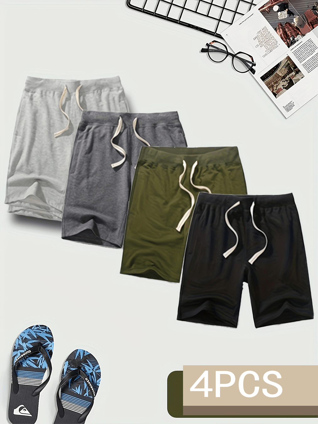 4PCS Men's Casual Classic Shorts Sports Cotton Drawstring Sports Shorts, Multi-Color Dopamine Dressing - Màu sắc hỗn hợp - Xem 2