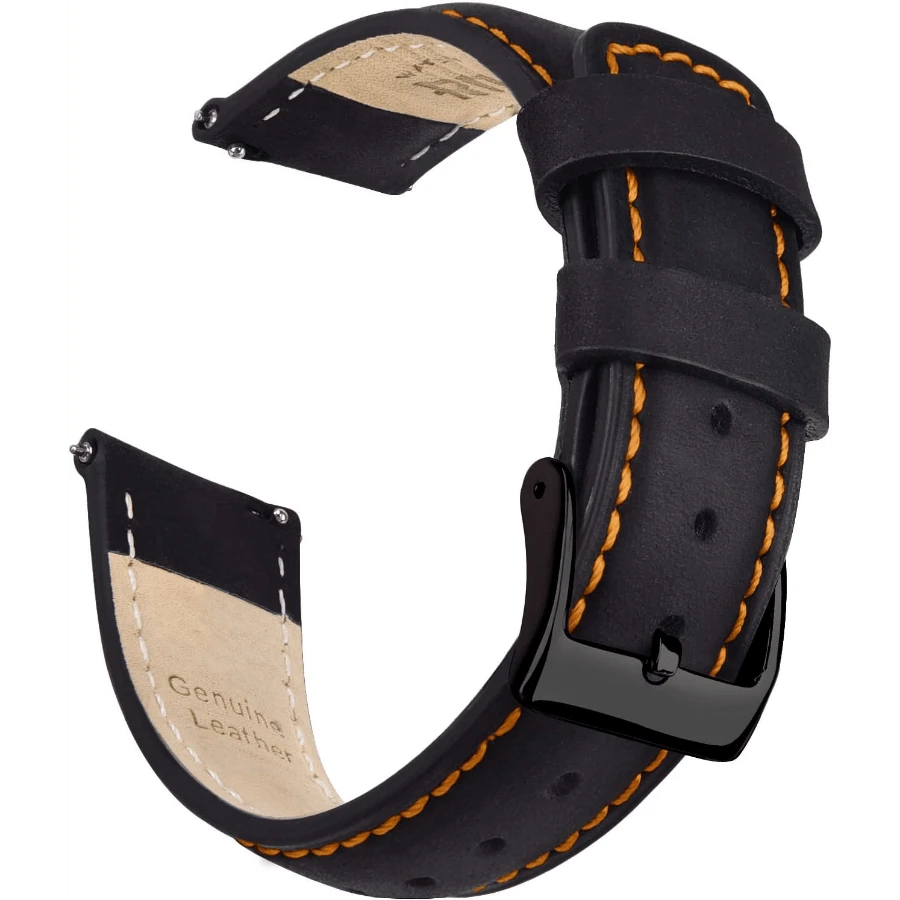 Local Delivery- Christmas Gift Quick Release Leather Watch Bands Genuine Watch Straps For Men Women Top Grain Leather Watch Strap, White Elephant Gifts, Stocking Stuffers For Men, Father's Day Gifts - Black & Orange & Black - 查看 1