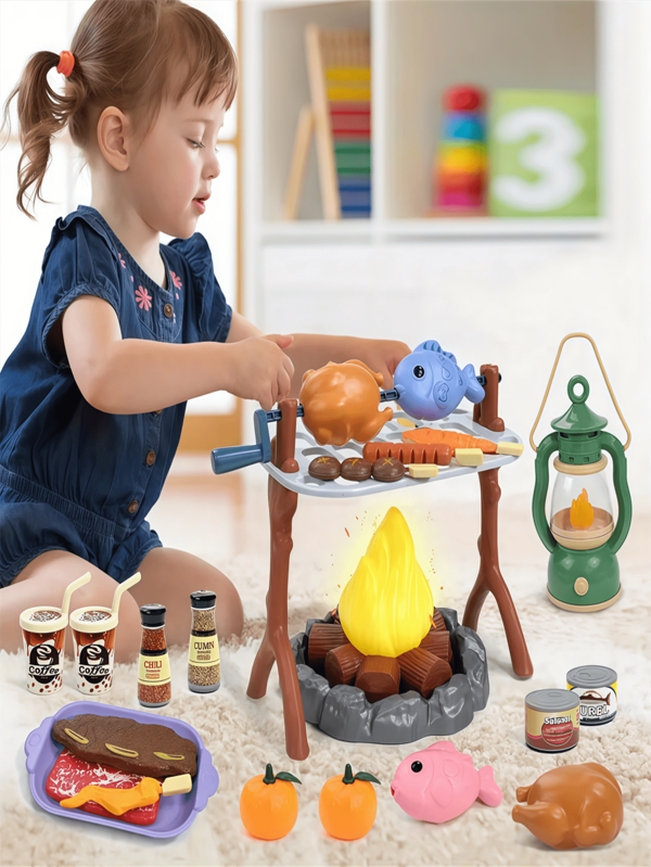 20pcs/27pcs Children Outdoor Camping BBQ Adventure Toy Set, Realistic Campfire, Cookware, Grilled Fish & Meat, Rich Accessories For Family Scenario Play, Gifts For Boys & Girls, Party Favors, Outdoor Gifts, Christmas Gifts, Random Accessory Colors