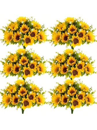 2/4 Packs Artificial Sunflower Bouquets - Vibrant Yellow Faux Flowers With Green Foliage, Perfect For Outdoor & Indoor Decor, DIY Crafts, Weddings, Parties, And Seasonal Celebrations (Mother's Day, Easter, Graduation, All Seasons) - No Container Included, Artificial Outdoor Flowers