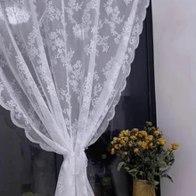 2pcs Vintage Floral Embroidery Clear Lace Curtain Panel - Privacy & Light Filtering, Machine Washable,