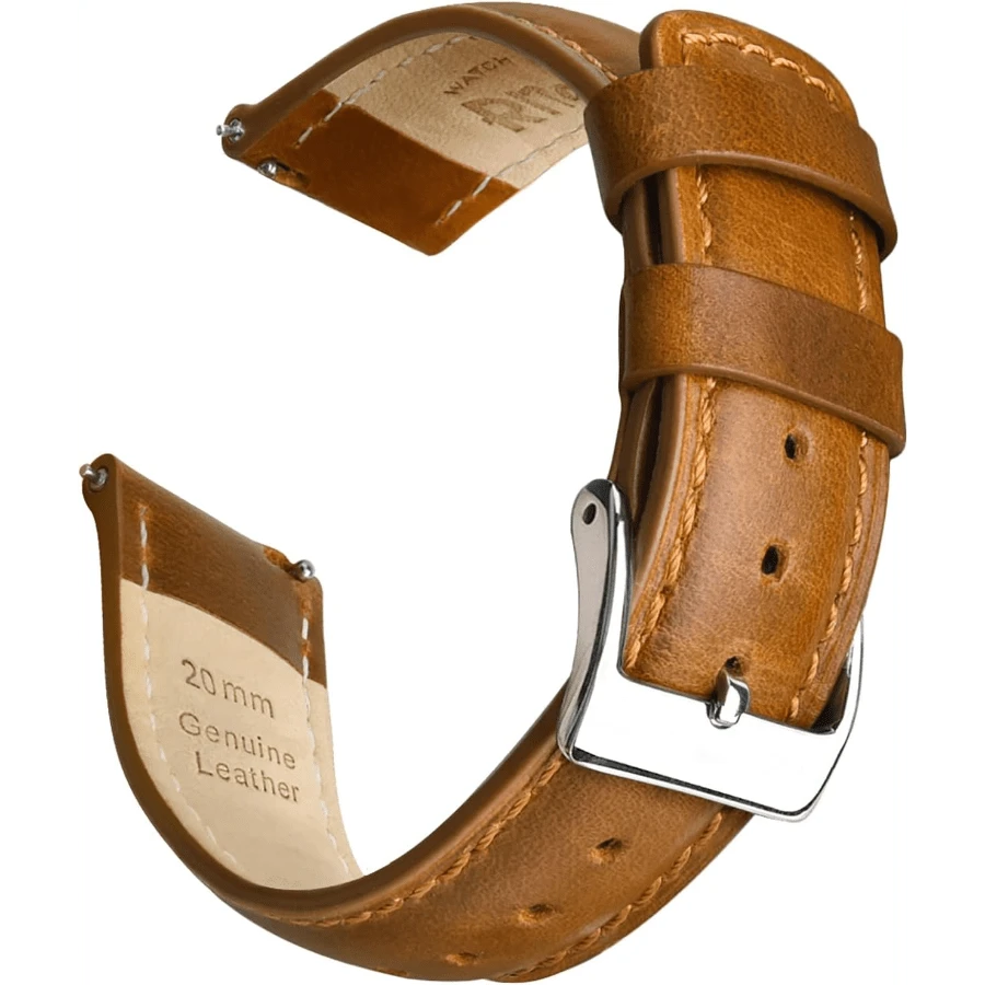 Local Delivery- Christmas Gift Quick Release Leather Watch Bands Genuine Watch Straps For Men Women Top Grain Leather Watch Strap, White Elephant Gifts, Stocking Stuffers For Men, Father's Day Gifts - Toffee Brown & Silver - 查看 1