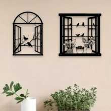 1 peça de escultura de pássaro em metal Art Déco para janela, pintura de parede em ferro, adequada para sala de estar, terraço, varanda - decoração de cerca de jardim interna/externa, pintura de parede, decoração externa