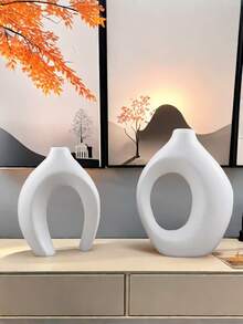 White Resin Vase, Suitable For Modern Home Decoration, Matte Snuggling Hollow Flower Vase, Suitable For Reed, Bohemian Decoration Donut Decoration Vase 2 Pieces Set, Used For Centerpiece Decoration Of Dining Table, Office Bookshelf, Living Room Decoration, Minimalist Decoration Vase, Modern Home Decoration Of Living Room And Bedroom, Centerpiece Decoration, Mother's Day Gift, Graduation Gift, Wedding Decoration