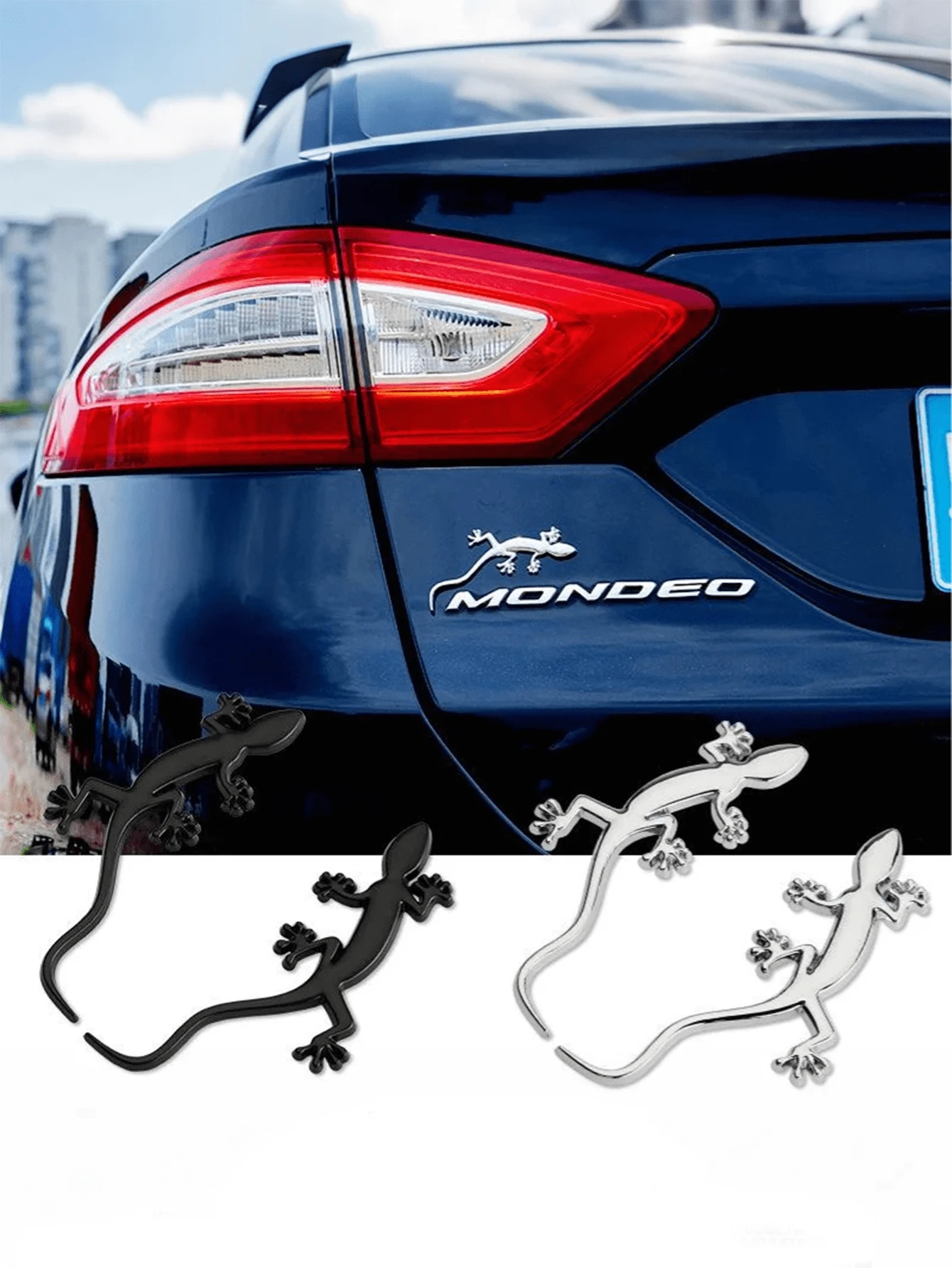 Dekorative Gecko Autoaufkleber, witzige metallisch schwarze Gecko Aufkleber für Karosserie, personalisierter Nummernschild und Heckaufkleber - Verschiedenfarbig - Übersicht 1