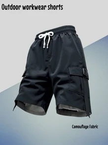 Shorts Cargo Casuais Masculinas com Cordão na Cintura, Adequadas para Uso Externo no Verão