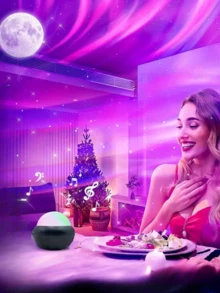 1 件北极光 LED 夜灯，RGB LED 汽车星空投影仪夜灯带遥控器，创意极光显示灯，多色照明，无需可充电纽扣电池桌面星空投影仪