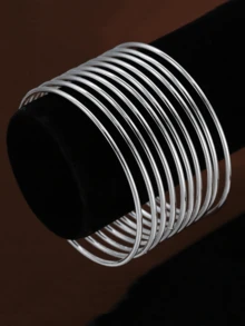 10pcs Women Simple Smooth Silver-Tone Bangles, Great Gift For Ladies, Teens, Valentine's Day Present - Silver - View 2