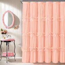 1pc Handmade Pleated Shower Curtain, Solid Peach Color With Ruffle Trim, 72*72inch Bathroom Decor - Multicolor - View 1