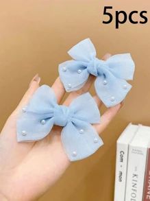 Blue Bow Party Headdress And Faux Pearl Decorative Hair Clips, Pearl Bow Hair Clips, Blue With Pearl Design Suitable For Wearing When Attending A Party, Versatile Party Hair Accessories