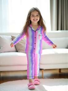 2pcs Tween Girl Striped Long Sleeve Pajama Set With Pants - Multicolor - View 4