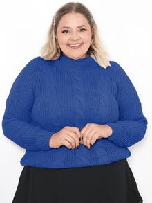 Women's Plus Size Blouse High Neck Knit Winter Cold Elegant Modern - 寶藍色 - 查看 5