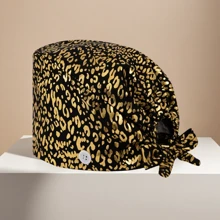 1 pieza Gorra de trabajo de mujer de algodón con estampado de leopardo con aplicación de lámina, antimicrobiana y antipolvo, adecuada para enfermeras, esteticistas, limpieza y trabajadores de saneamiento en instituciones médicas