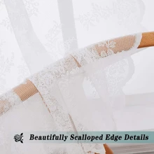 2pcs Vintage Floral Embroidery Clear Lace Curtain Panel - Privacy & Light Filtering, Machine Washable,