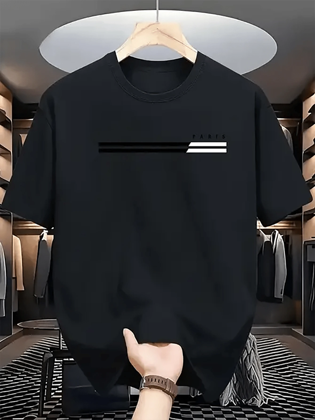 Playeras de Hombre, Top Casual Temporada Cálida, Ropa 100% Algodón Manga Corta, 180gsm, CR, Suave y Transpirable, Lavable a Máquina - Negro - Ver 1