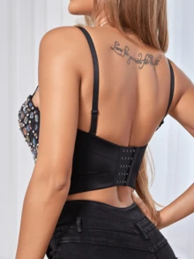 Apperloth A Apperloth 女士彩色水钻可调节露背束身胸衣，性感露脐吊带背心，适合锐舞派对、休闲夏季穿着 - 彩色 - 查看 2