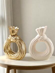 Nowoczesny minimalistyczny okrągły wazon w kształcie węzła odpowiedni na wszystkie pory roku, wazon dekoracyjny na blat z żywicy, minimalistyczny złoty wazon dekoracyjny, nowoczesna dekoracja domu do salonu i sypialni, dekoracja centralna, prezent na dzień matki, prezent na ukończenie szkoły, dekoracja ślubna