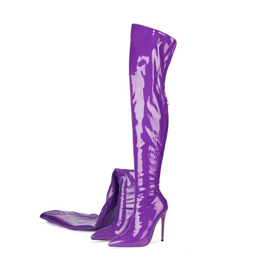 Women Over-The-Knee Boots - Purple - View 1