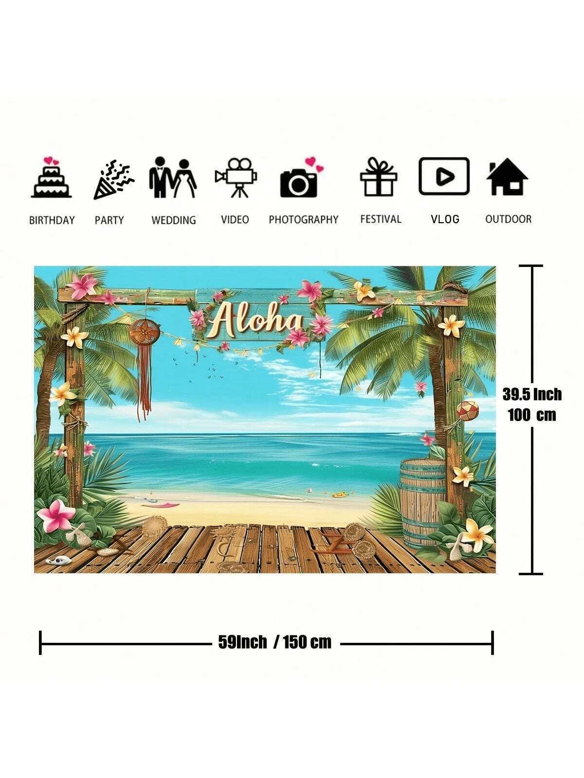 1pc, Hawaiian Aloha Background Luau Grass Table Skirt Set Party Backdrop Hawaiian Themed Birthday Supplies Summer Beach Party Decorations Hawaiian Luau Birthday Indoor Outdoor Decorations - Multicolor - View 1