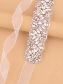 Cinto de noiva artesanal com lantejoulas de cristal, acessório para vestido de noiva, acessórios para o Dia dos Namorados. - Prata - Ver 4