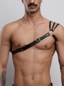 男士PU皮革吊带背带性感男士吊带背带情趣用品男士吊带腰带 - 黑色 - 查看 6