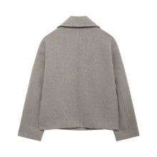 Seelio 女士秋冬双排扣翻领短款大衣，休闲简约外套 - 灰色 - 查看 10