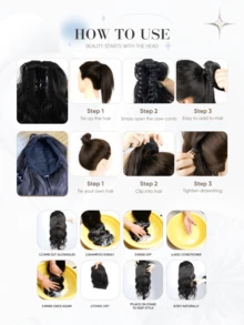 12-Inch Claw Ponytail Hair Extensions, Black, Light Brown, Chocolate Brown, Multi-Color Deep Wave Heat-Resistant Synthetic Ponytail Wigs, Curly, Suitable For Women's Daily Wear, Cosplay, Christmas, Music Festivals, Carnivals, Holiday Parties And More - Multicolor - View 8