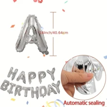Balões de Aniversário Feliz de 16 polegadas, Faixa de Balões de Aniversário Feliz Prata para Decoração de Festa, Balões de Faixa de Aniversário Auto Inflável com Confete de Balões para Decorações de Aniversário Feliz (Excluindo os Balões)