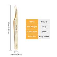 1 pezzo NAGARAKU Pinzette per estensioni ciglie in fibra di precisione N-02-2 con impugnatura in diamante, sottili, antistatiche e antiscivolo, in acciaio inossidabile premium a punta, per separare delicatamente le ciglie, a forma curva - Dorato - Visualizzare 2