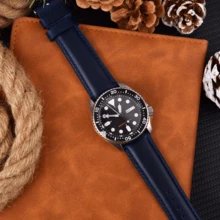 Local Delivery- Christmas Gift Quick Release Leather Watch Bands Genuine Watch Straps For Men Women Top Grain Leather Watch Strap, White Elephant Gifts, Stocking Stuffers For Men, Father's Day Gifts - Blue & Silver - 查看 6