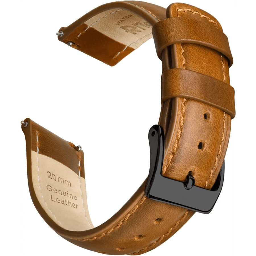Local Delivery- Christmas Gift Quick Release Leather Watch Bands Genuine Watch Straps For Men Women Top Grain Leather Watch Strap, White Elephant Gifts, Stocking Stuffers For Men, Father's Day Gifts - Toffee Brown & Black - 查看 1
