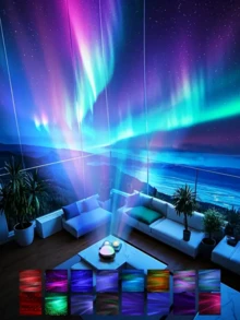 1 件北极光 LED 夜灯，RGB LED 汽车星空投影仪夜灯带遥控器，创意极光显示灯，多色照明，无需可充电纽扣电池桌面星空投影仪