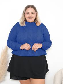 Women's Plus Size Blouse High Neck Knit Winter Cold Elegant Modern - 寶藍色 - 查看 3