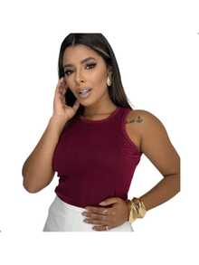 Kit 3 Women's Ribbed Tank Tops Basic Blouse Casual T-Shirt Sleeveless Blouse - Brown//Wine - View 5