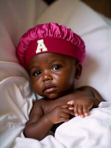 1顶幼儿/儿童26字母光滑缎面睡帽，时尚舒适，透气防滑，日常护发帽 - 酒紅色 - 查看 6