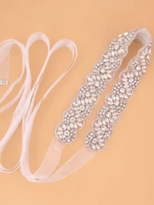 Cinto de noiva artesanal com lantejoulas de cristal, acessório para vestido de noiva, acessórios para o Dia dos Namorados. - Prata - Ver 3