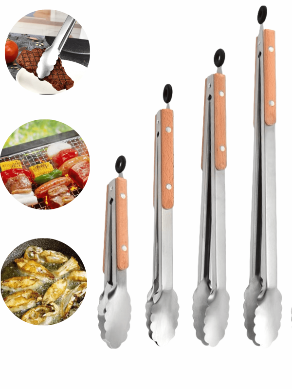 1/2 Stücke koreanischer Stil Edelstahl Grillzangen, mit verlängertem Design und Eichenholzgriff für Steak Klemmen, Grillzangen für Lebensmittel. Partyzangen für Lebensmittel, Steak Klemme, multifunktionale praktische Zangen