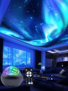 1 件北极光 LED 夜灯，RGB LED 汽车星空投影仪夜灯带遥控器，创意极光显示灯，多色照明，无需可充电纽扣电池桌面星空投影仪
