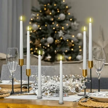 6/12/24 件 LED 无焰锥形蜡烛、LED 无焰烛台、电池供电蜡烛、塑料假烛台、电池供电窗户蜡烛，带 3D 闪烁火焰，适用于壁炉、圣诞节、万圣节、教堂、婚礼（不含电池）