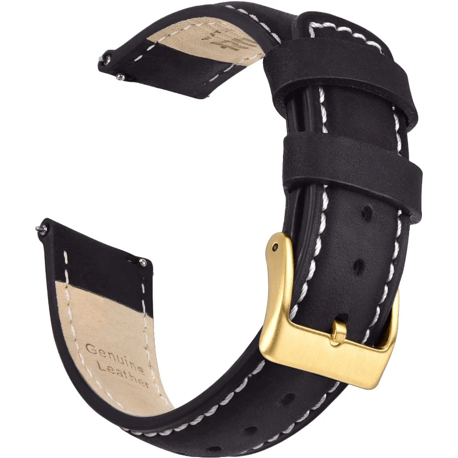 Local Delivery- Christmas Gift Quick Release Leather Watch Bands Genuine Watch Straps For Men Women Top Grain Leather Watch Strap, White Elephant Gifts, Stocking Stuffers For Men, Father's Day Gifts - Black & White & Gold - 查看 1