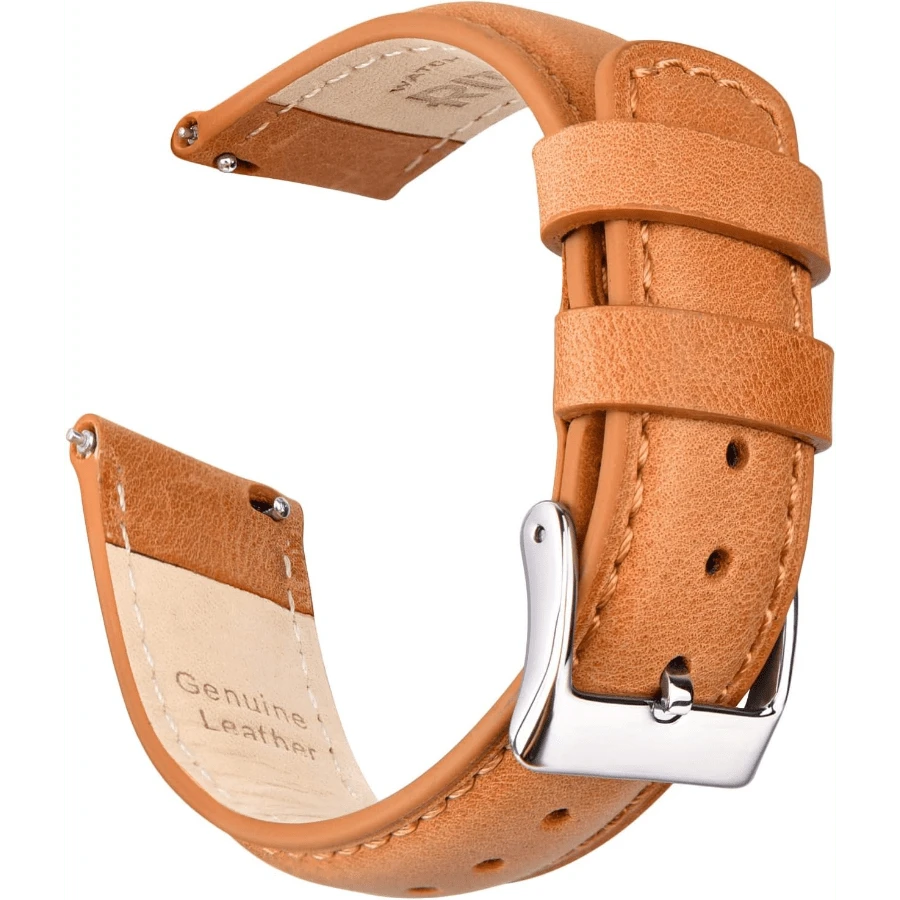 Local Delivery- Christmas Gift Quick Release Leather Watch Bands Genuine Watch Straps For Men Women Top Grain Leather Watch Strap, White Elephant Gifts, Stocking Stuffers For Men, Father's Day Gifts - Light Orange & Silver - 查看 1
