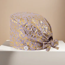 1 pieza Gorra de trabajo de mujer de algodón con estampado de leopardo con aplicación de lámina, antimicrobiana y antipolvo, adecuada para enfermeras, esteticistas, limpieza y trabajadores de saneamiento en instituciones médicas