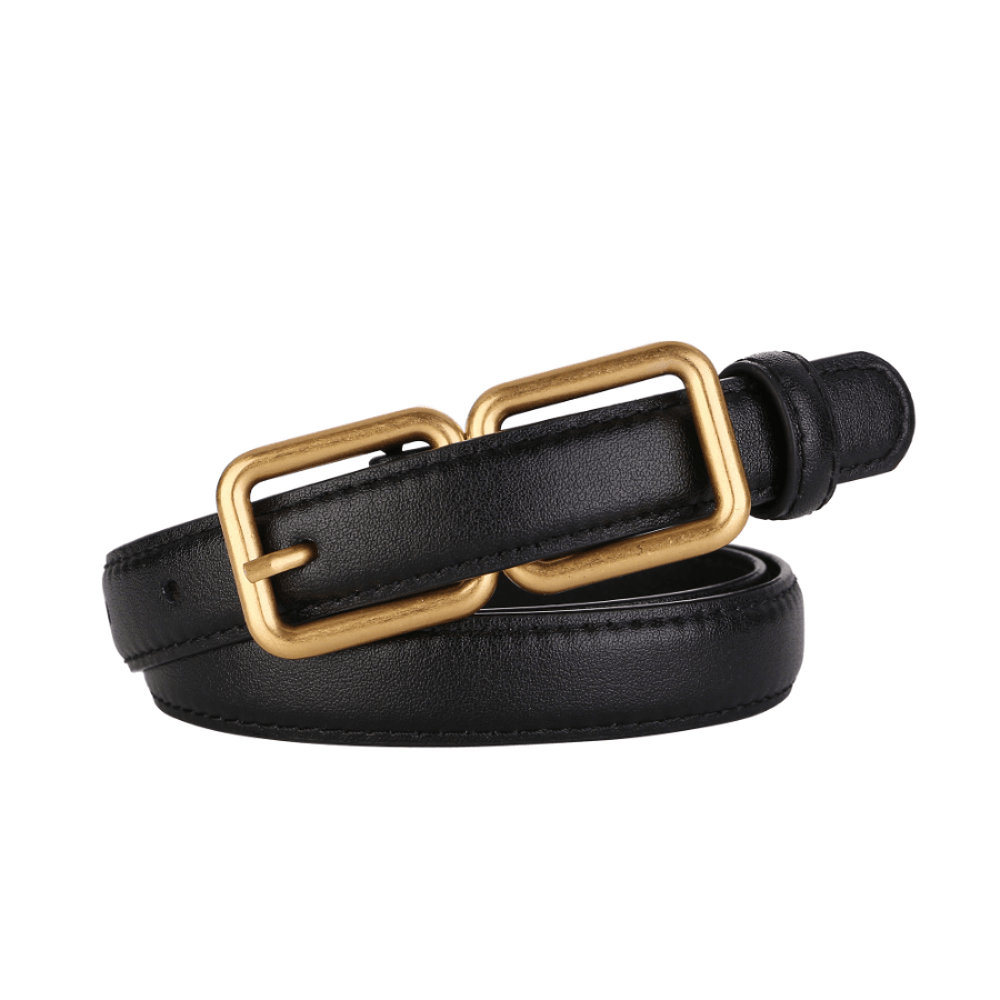 HAZOLITEON 2024 New Two-Layer Cowhide Women Belt Double Square Metal Buckle 2cm Wide Suitable For Women Belt Pant Adjust