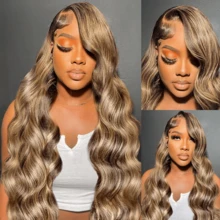CEXXY Highlight Brown Body Wave Bundles Human Hair 18 20 22 24 Inch 4 Bundles Ombre Blonde Bundles Human Hair Extensions Natural Brazilian Virgin Unprocessed Human Hair - 間色 - 查看 11