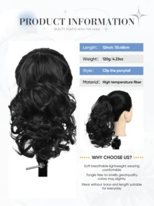 12-Inch Claw Ponytail Hair Extensions, Black, Light Brown, Chocolate Brown, Multi-Color Deep Wave Heat-Resistant Synthetic Ponytail Wigs, Curly, Suitable For Women's Daily Wear, Cosplay, Christmas, Music Festivals, Carnivals, Holiday Parties And More - Multicolor - View 5