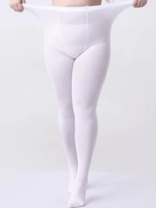 1条加大码白色天鹅绒打底裤，高弹纯色连裤袜，适合夜店穿着，可DIY紧身裤 - 白色 - 查看 3