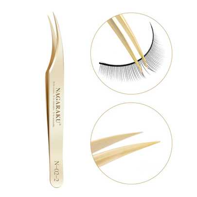  1 pieza Pinzas de precisión de fibra NAGARAKU para extensiones de pestañas N-02-2 Pinzas delgadas con agarre de diamante Premium de acero inoxidable con punta curva y antiestáticas para separar las pestañas
