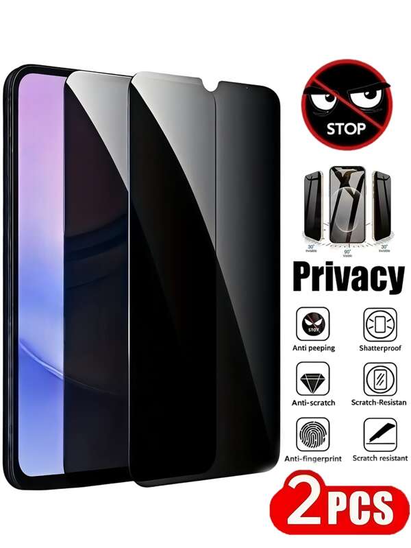 2Pcs Anti-Spy Tempered Glass Screen Protector, Full Coverage, Compatible With Samsung Galaxy A56 A36 A26 A16 A06 A05 / / Redmi / / Honor, No Bubbles, Easy To Apply, No Fingerprint Unlocking, , Ultra-Clear, Side Privacy Protection, Scratch-Resistant, Dust-Proof, Waterproof, Anti-Fingerprint