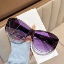 Y2k Oversized Sunglasses Women For Men Luxury Brand Designer Vintage Sunglasses Popular Punk Sport Goggle Outdoor Shades UV400 - 黑色透明_銀色 - 查看 2