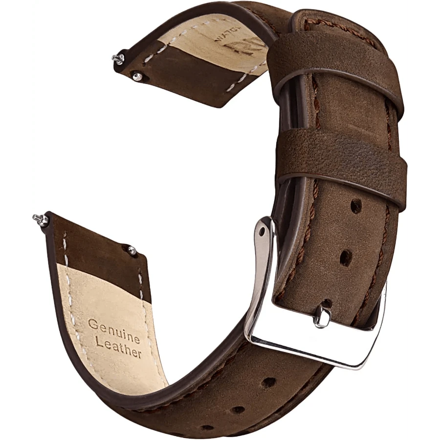 Local Delivery- Christmas Gift Quick Release Leather Watch Bands Genuine Watch Straps For Men Women Top Grain Leather Watch Strap, White Elephant Gifts, Stocking Stuffers For Men, Father's Day Gifts - Saddle Brown & Silver - 查看 1
